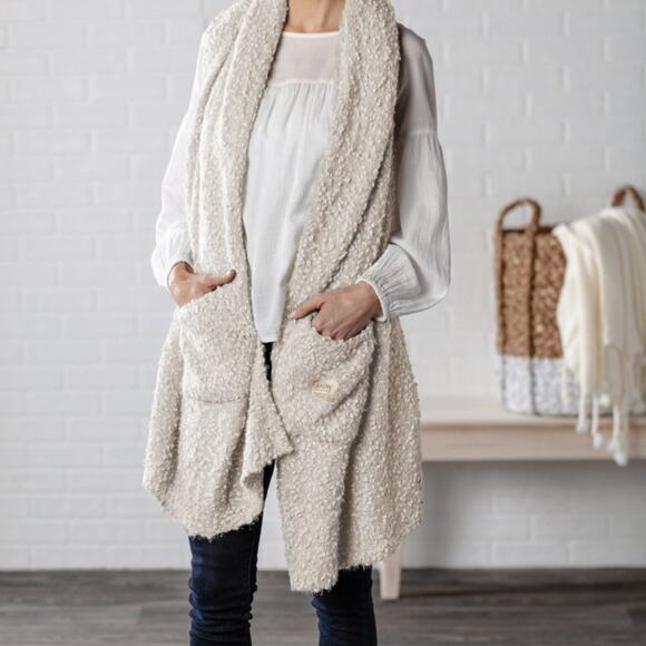 The giving blanket shawl neutral SOFT stretch scarf with pockets luxurious OS - Picture 1 of 8